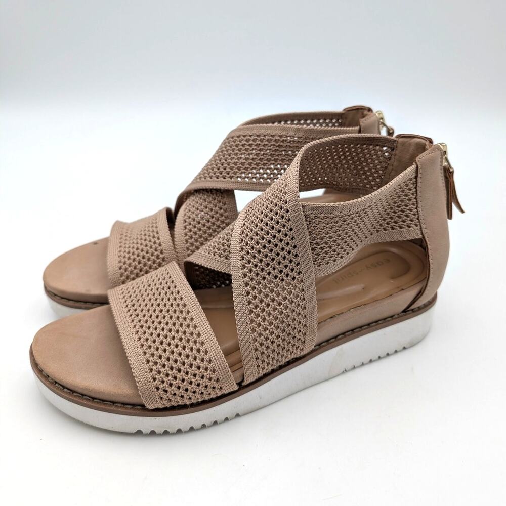 Easy Spirit Sewitney2 Knit Platform Sandals Open Toe Natural Size US7.5M EU38